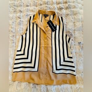 Women's Geometric Sleeveless Blouse in Tan and Black Medium New with Tags NWT